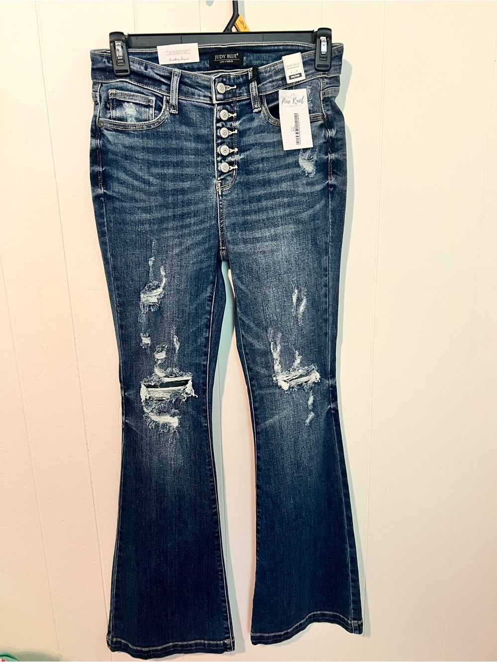Judy Blue Dark Wash Distressed Flare Jeans -